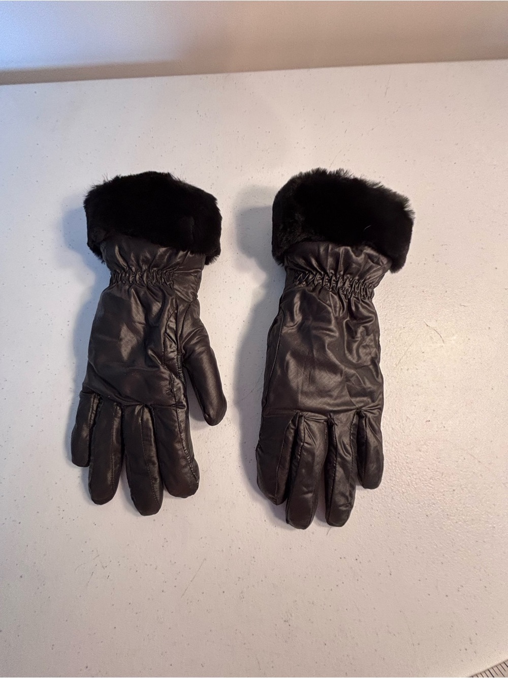 UGG Black Leather Gloves with Fur Cuff
